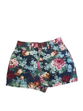 Roughwear Floral Pattern Vintage High Waisted Jean Shorts